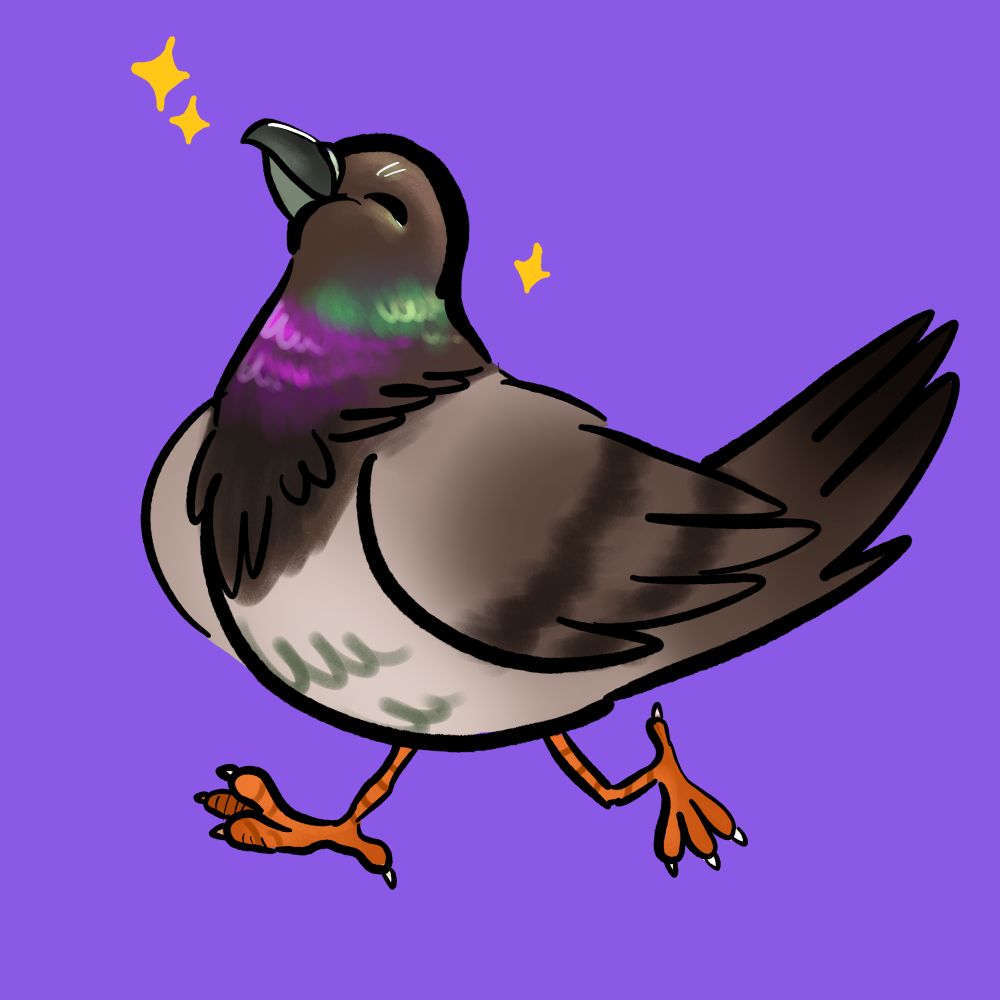 Digital art of a happy pigeon strutting