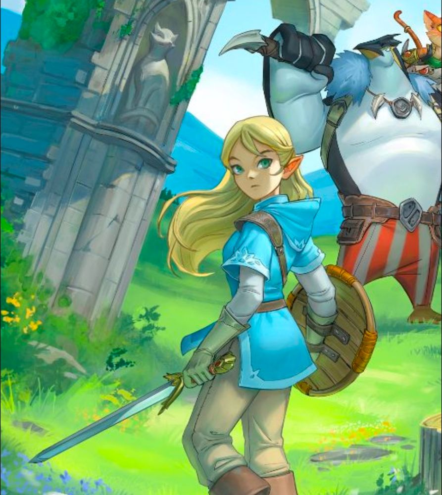 Art from Free League's new "anime-inspired RPG" that looks 99% like Breathe of the Wild Link only as a... GIRL?!