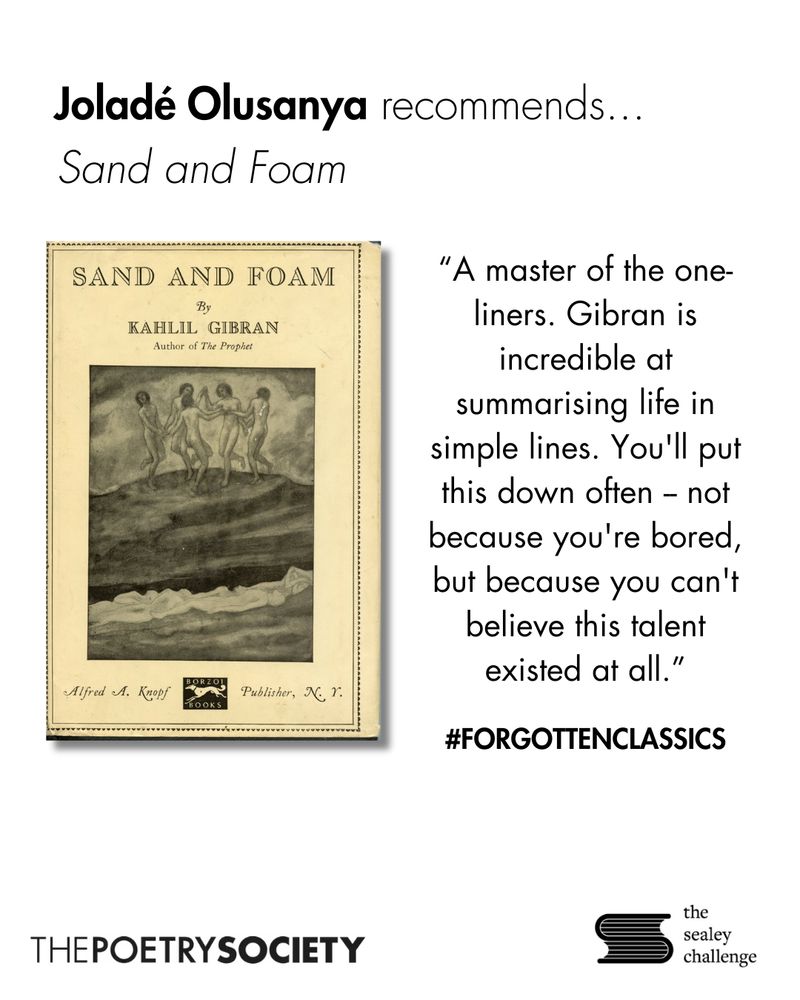 Joladé Olusanya recommends 'Sand and Foam' by Kahlil Gibran. He says of the book: "A master of the one-liners. Gibran is incredible at summarising life in simple lines. You'll put this book down often -- not because you're bored, but because you can't believe this talent existed at all."