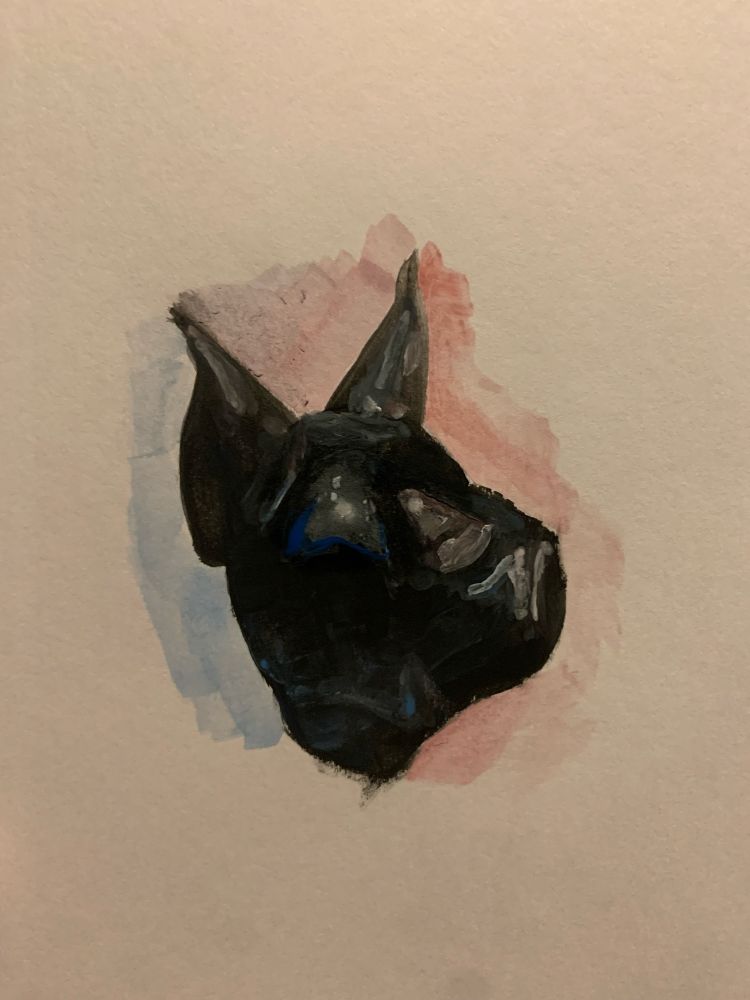 A painting of a rubber mask