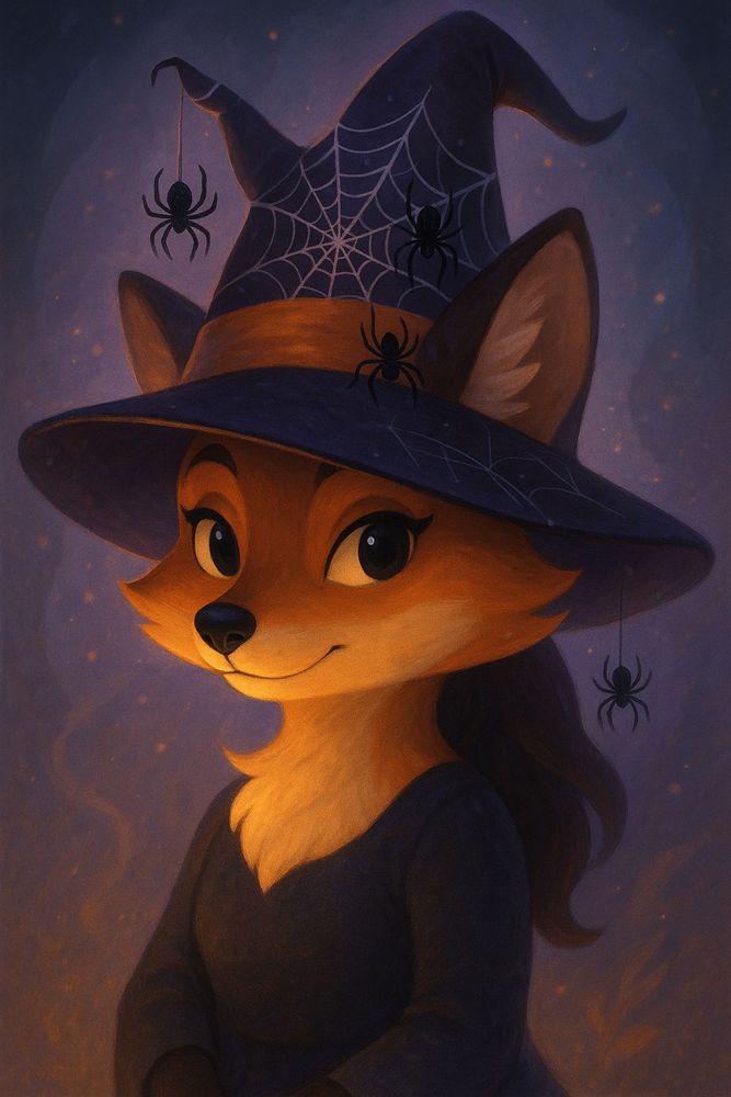 artistic editorial photography, [anthropomorphic female fox] with an extravagant Halloween headdress, [witch hat] with [spiders and spiderweb] adornment, Ash Black, Deep violet, Silver Grey and Pumpkin Orange --stylize 80
In the style of fantasy illustration with clean, rounded characters and glowing ambient lighting. Figures are expressive through posture and shape—big eyes, smooth lines, and simple yet heartfelt gestures. Backgrounds are softly magical, with mist, glowing symbols, or abstract natural elements. The light source is strong but gentle, creating luminous edges, warm inner glows, and visual contrast without harshness. The palette features radiant golds, cool purples, ember oranges, forest greens, and sky blues—balanced and vivid without oversaturation. Textures are polished and refined, cleanly digital but subtly layered. The overall mood is warm, inspiring, and a little magical—ideal for characters who guide, uplift, or explore. Not overly yellow, grainy or painterly.