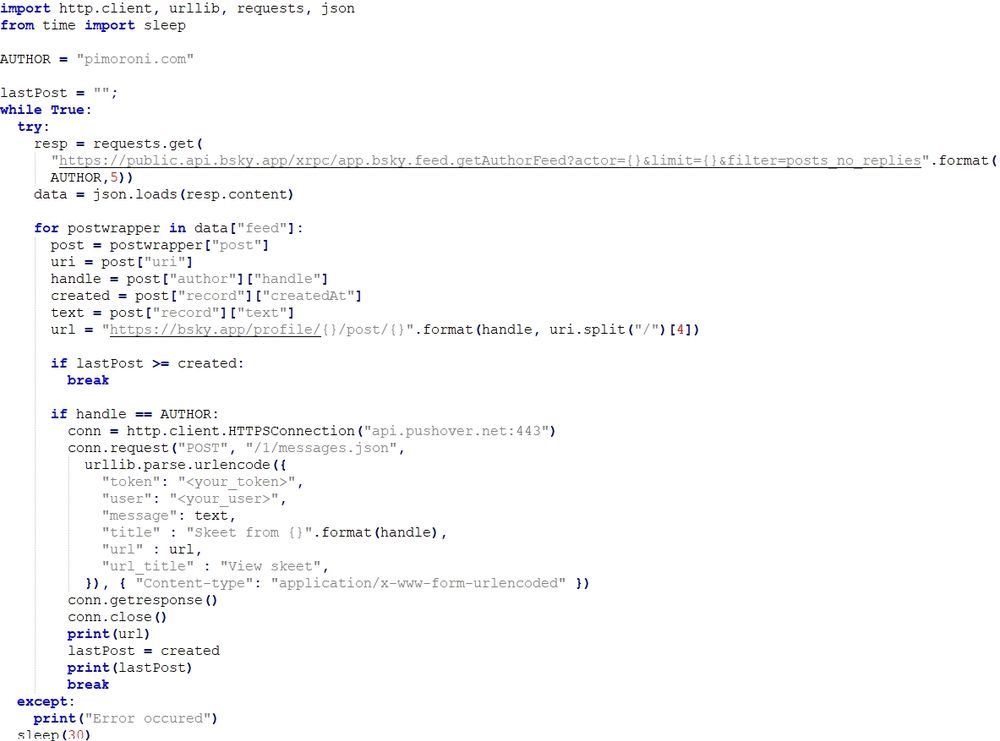 Screenshot of the python code