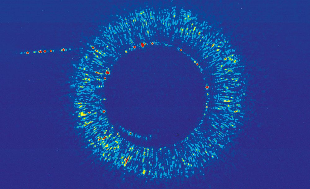 Light is scattered from a microresonator as it interacts with its material (in this case glass). The distribution of the optical field within the resonator is visualized using an infrared camera. These microresonators have diverse applications in sensing, astronomy, and all-optical devices. Researchers at the MPL confine light in these microstructures to explore their nonlinear effects.