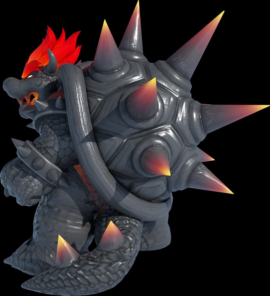 A 3D render of Fury Bowser. He has his back towards the camera