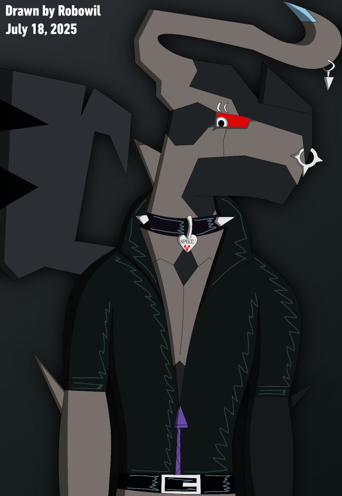Digital art of a Zekrom/Black Kyurem hybrid character in a short sleeve leather jacket