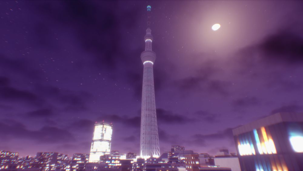 A screenshot of the [Extra]TOKYO stage from Sonic X Shadow Generations in Unreal Engine 4, showing the Tokyo Skytree.