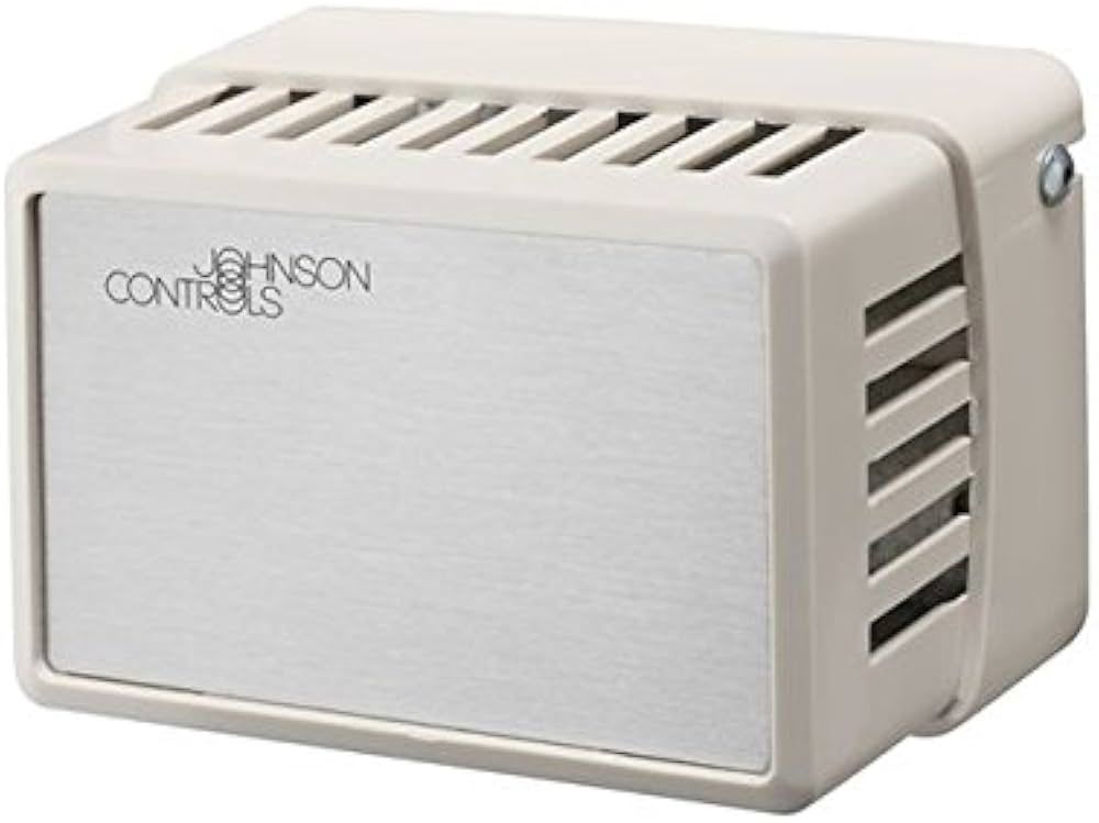 A blandly colored temperature sensor with the logo: Johnson Controls in the corner.