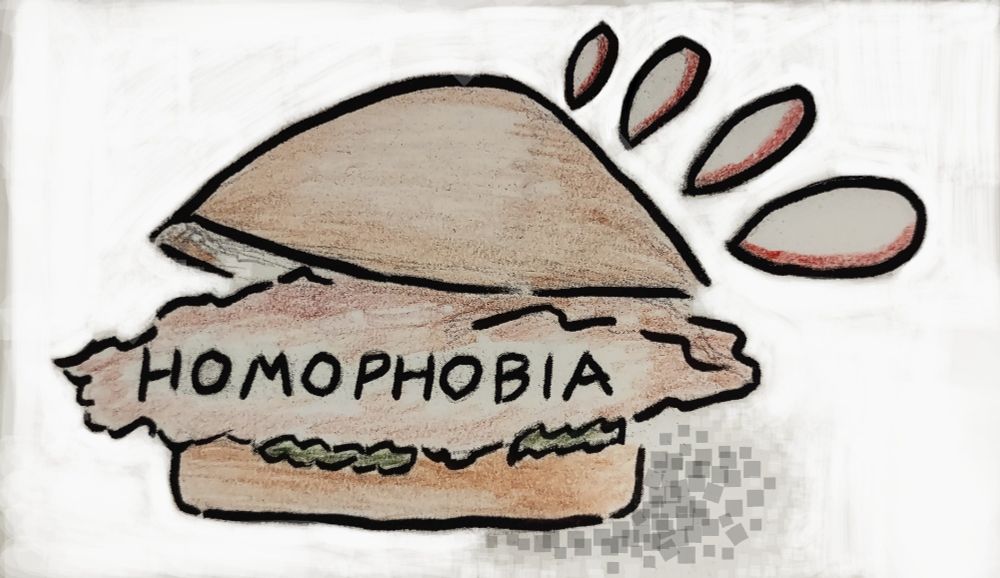 Cartoon chicken sandwich with homophobia in the chicken.
