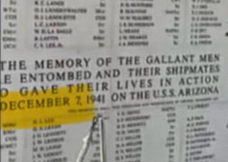 Close up of the Memorial for the USS Arizona with the date December 7th highlighted.
