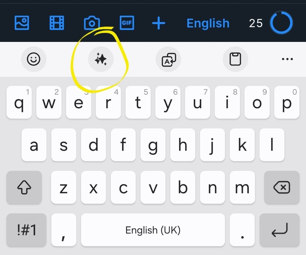 samsung keyboard with the ai button circled