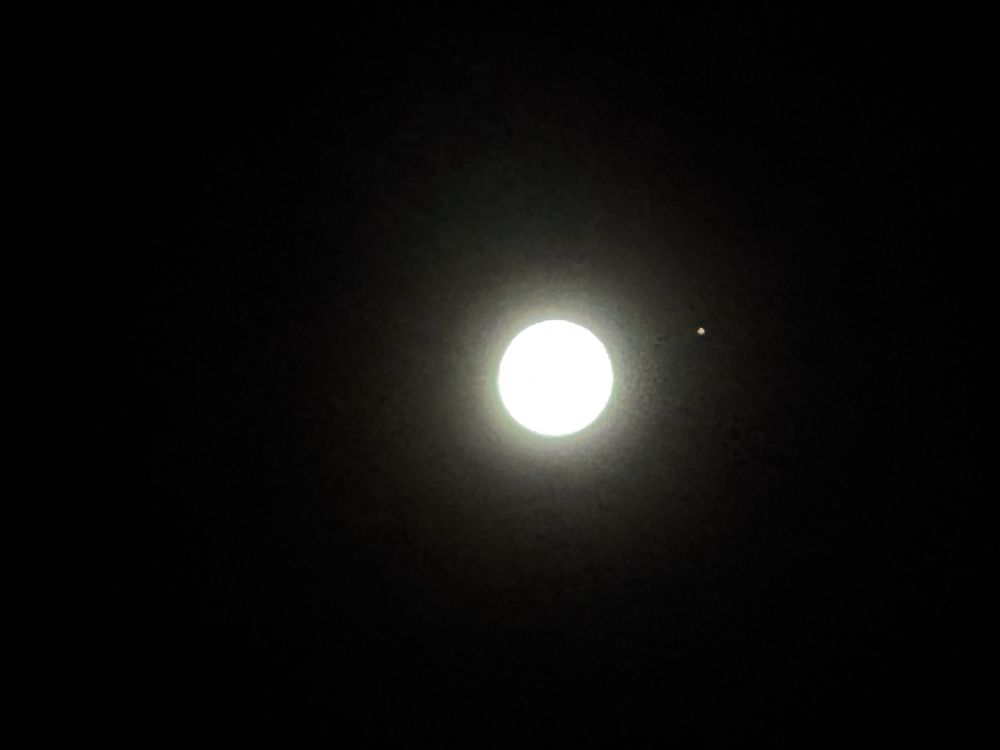 A circle (the Moon) with a dot (Mars) to the right of it almost in the 3 o’clock position.