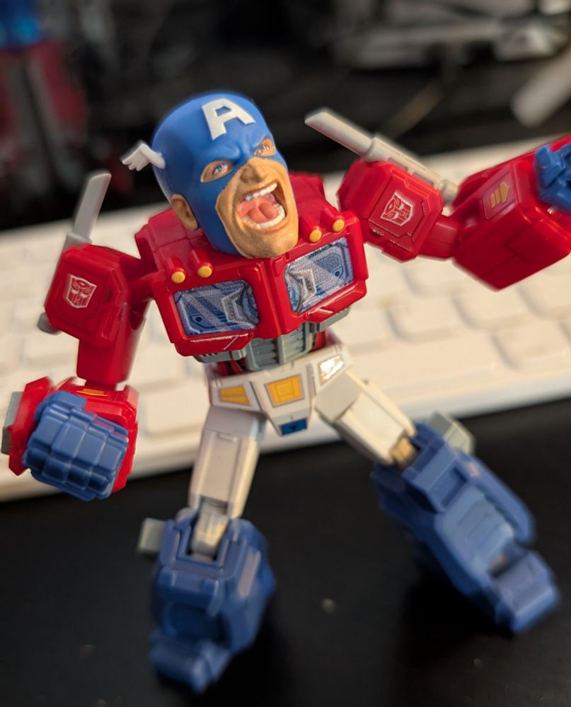 Blokees Optimus Prime with Marvel Gamer Captain America's head 