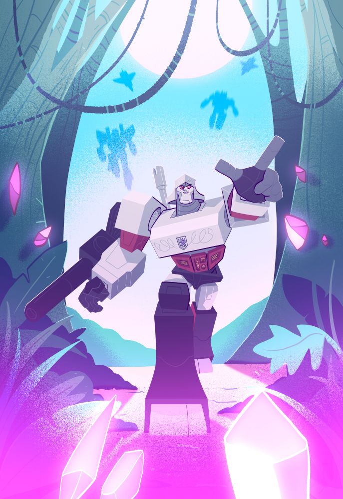 Megatron, stalking into an energon-rich rainforest - the shadows of Decepticons coming in behind him. Who knows.