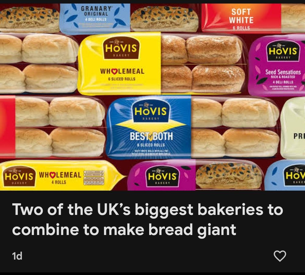 Clickbaity article saying Two of the UK's biggest bakeries to combine to make bread giant. Imagine that!