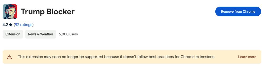 Trump Blocker extension in Chrome App store now has message about it no longer being supported.
