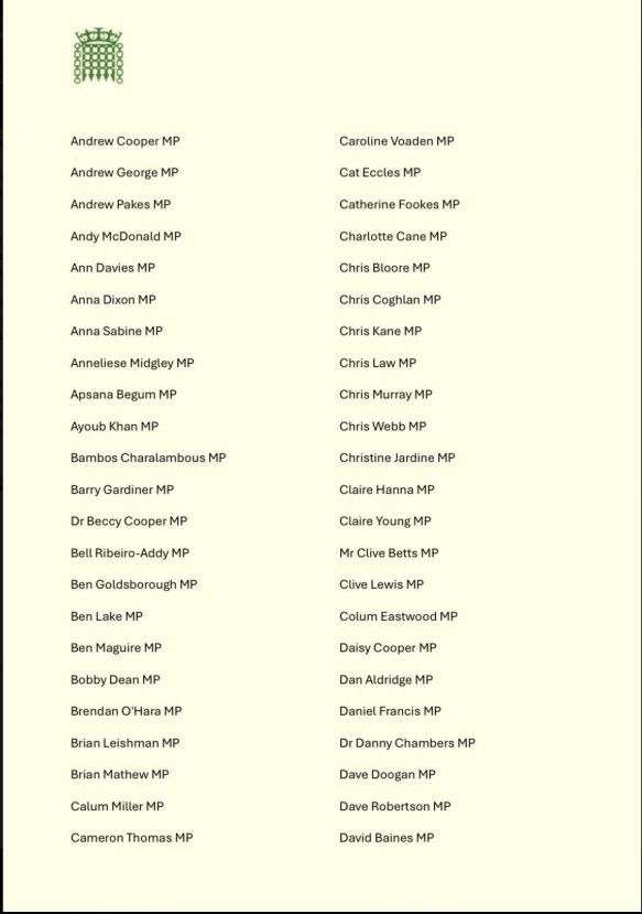 The second page of signatories to the letter