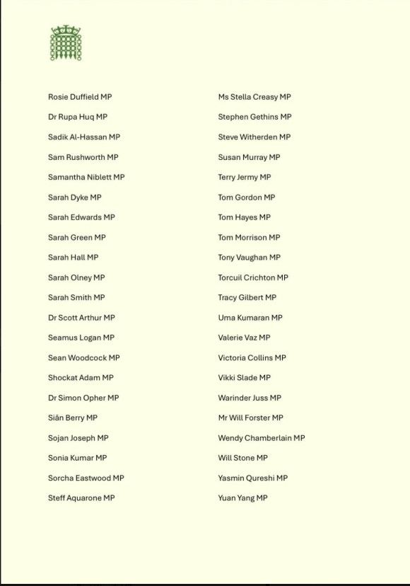 The fifth page of signatories to the letter