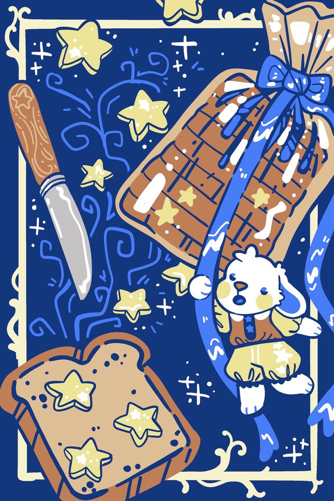 Digital art of star butter on bread with a bunny 