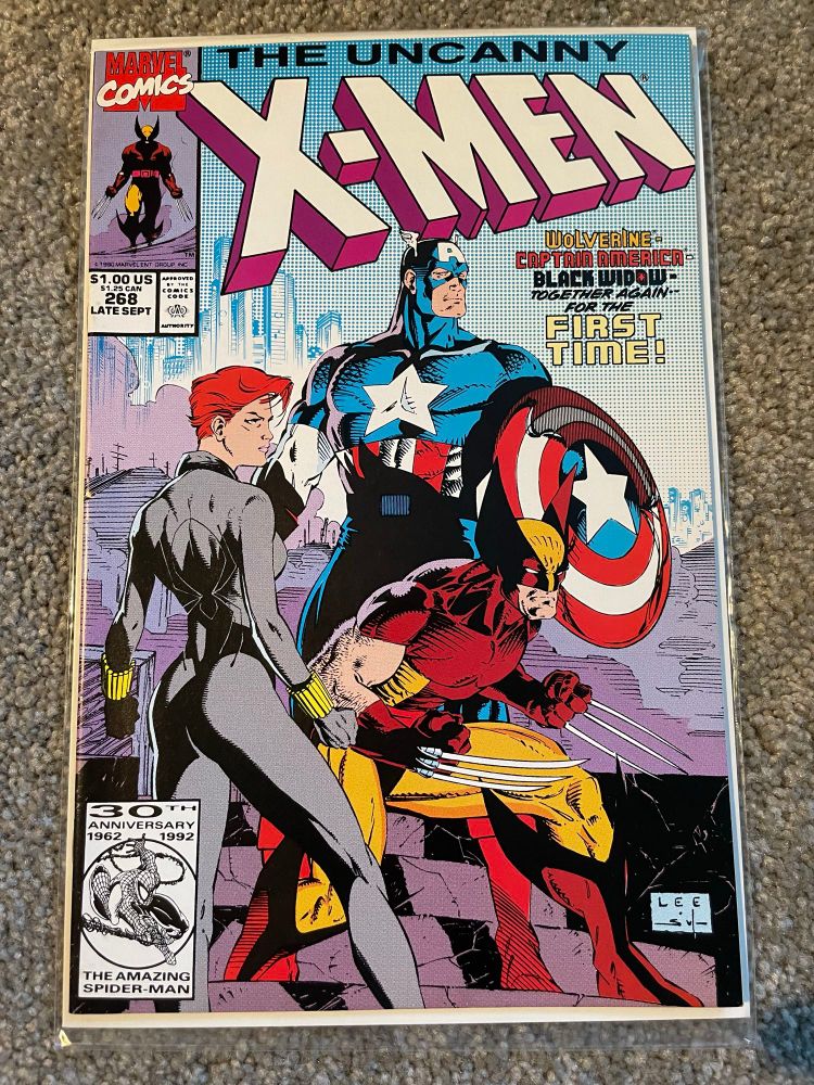 Cover of Uncanny X-Men #268 with Captain America, Black Widow and Wolverine. 
