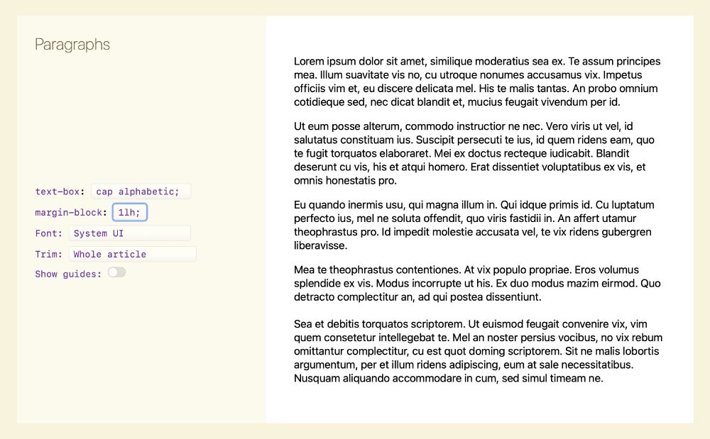 Screenshot of paragraphs of text using 1lh as the margin between them. Where 1lh stands for one unit of line height.