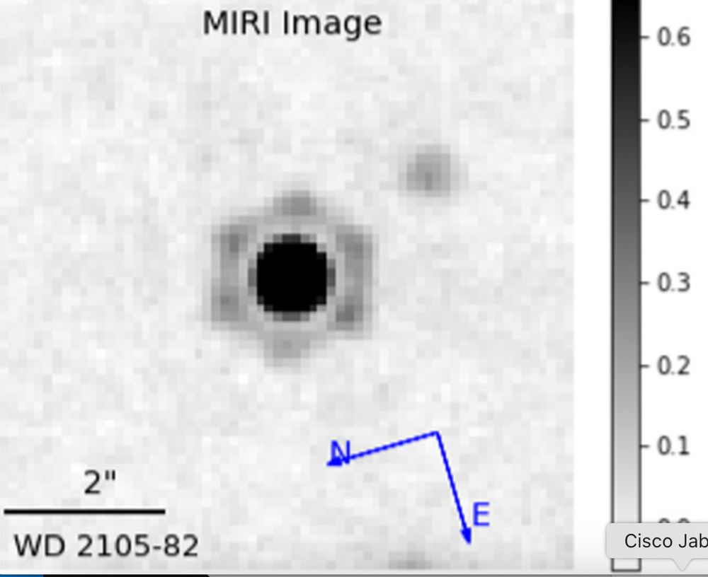JWST miri image of a white dwarf star and a dimmer source next to it.