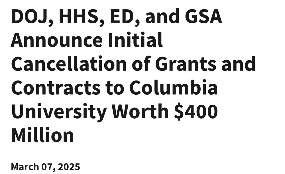 DOJ, HHS, ED, and GSA Announce Initial Cancellation of Grants and Contracts to Columbia University Worth $400 Million
