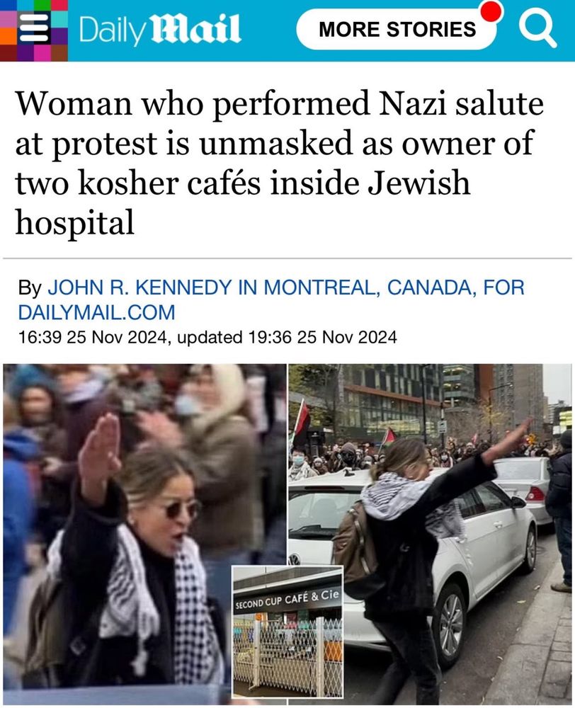Woman who performed Nazi salute at protest is unmasked as owner of two kosher cafés inside Jewish
hospital