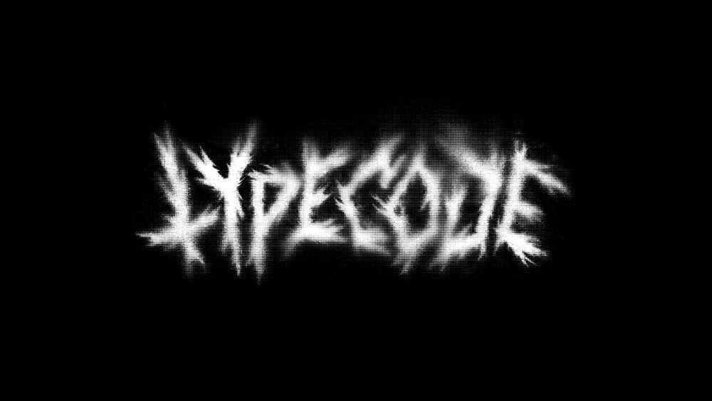 Type/Code logo drawn in the style of a metal band with a half-tone texture