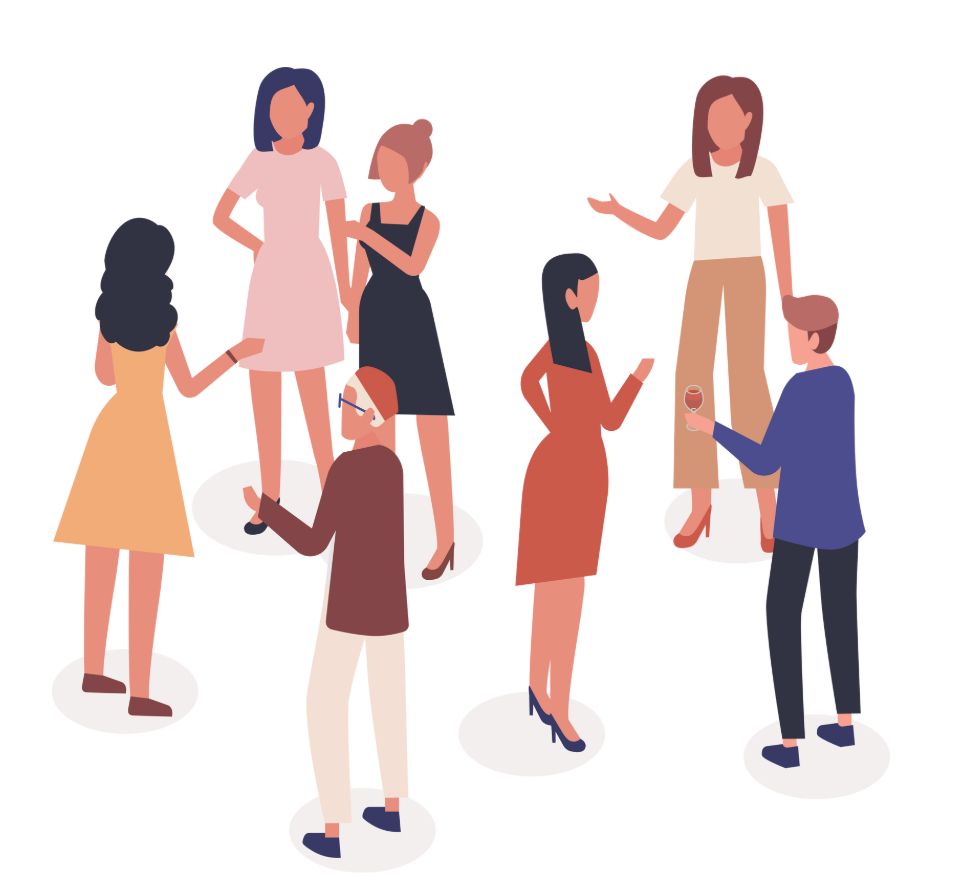 illustration of people standing in conversation