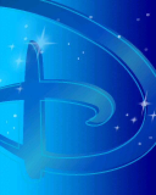 A graphic ripped from the Disney Mobile-branded Samsung DM-S105. This is one of the preloaded idle images showing the Disney D on a blue-colored gradient with sparkles.
