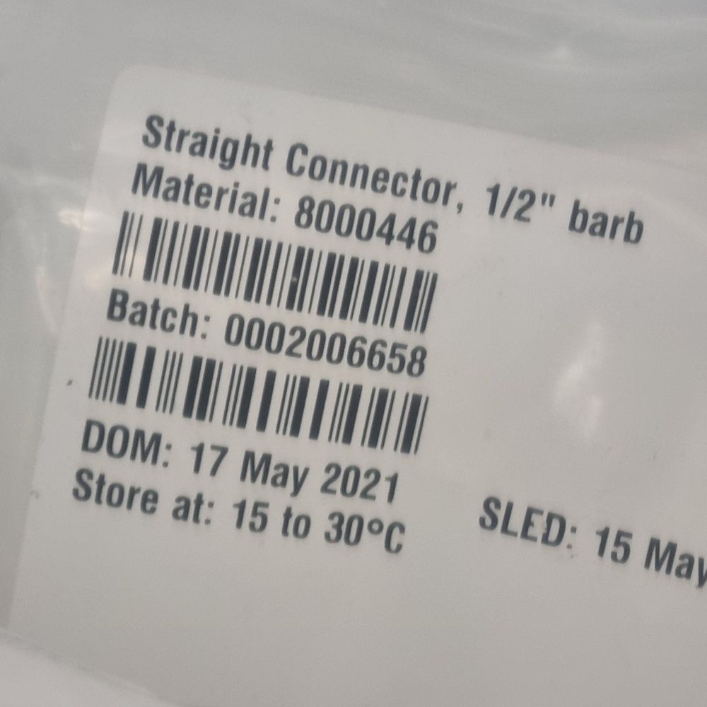 Material: 8000446 - Straight Connector, 1/2" barb
