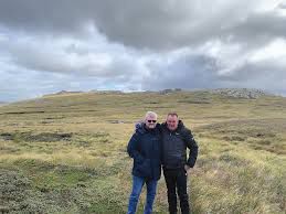 James Peters & John Litterick were in 2nd Btn Scots Guards in 1982. Here they are about to become the first veterans ever to take part in the archaeological survey of their own battlefield. Tumbledown, behind them is over a mile long and they fought along its length from left to right through a freezing and at time snowy night. After the battle both were part of a 4-man stretcher team hit by a mortar round. The man on the stretcher was killed, as was the man carrying it next to John, who was wounded in the leg.