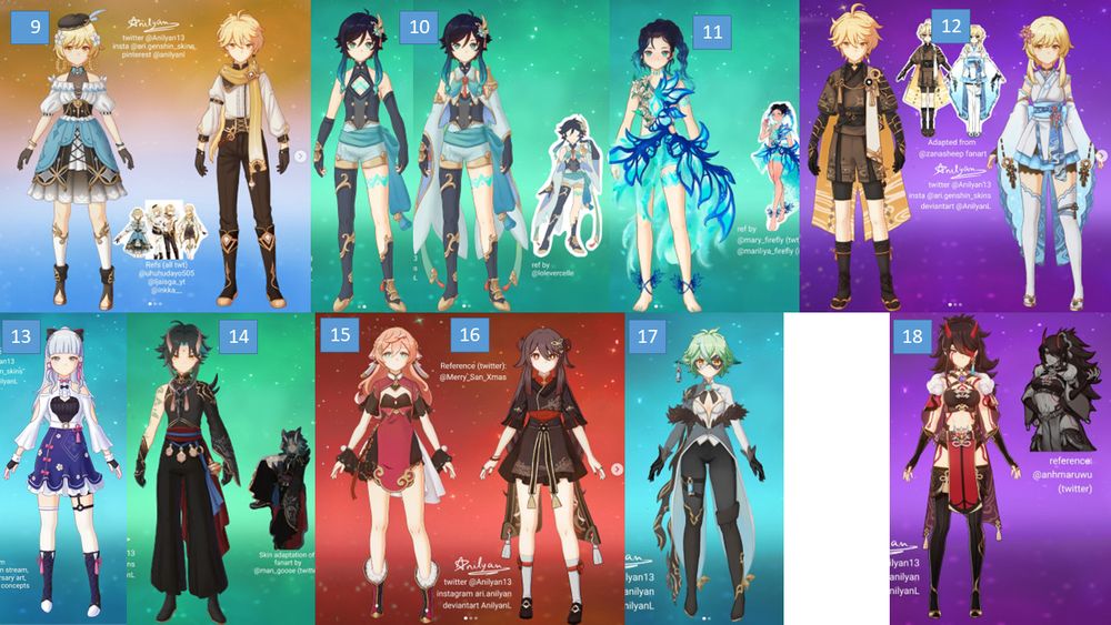 Examples of old 2D skins. Credits for designs adapted from other fan's works are in the og posts