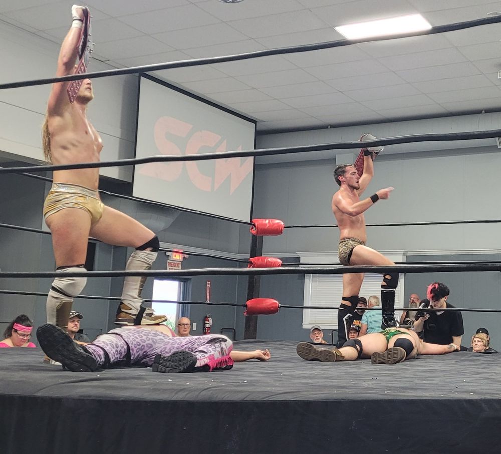 And with a victory tonight,  Cash Kennedy & Calvin Kelly get a shot at the @SCWPro tag team titles at the Anniversary show facing JaredThumb & JP Finger
#Prowrestling 
