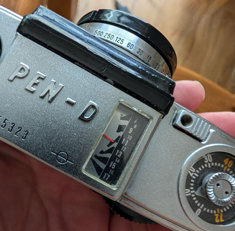 Top plate of an Olympus Pen D camera 
