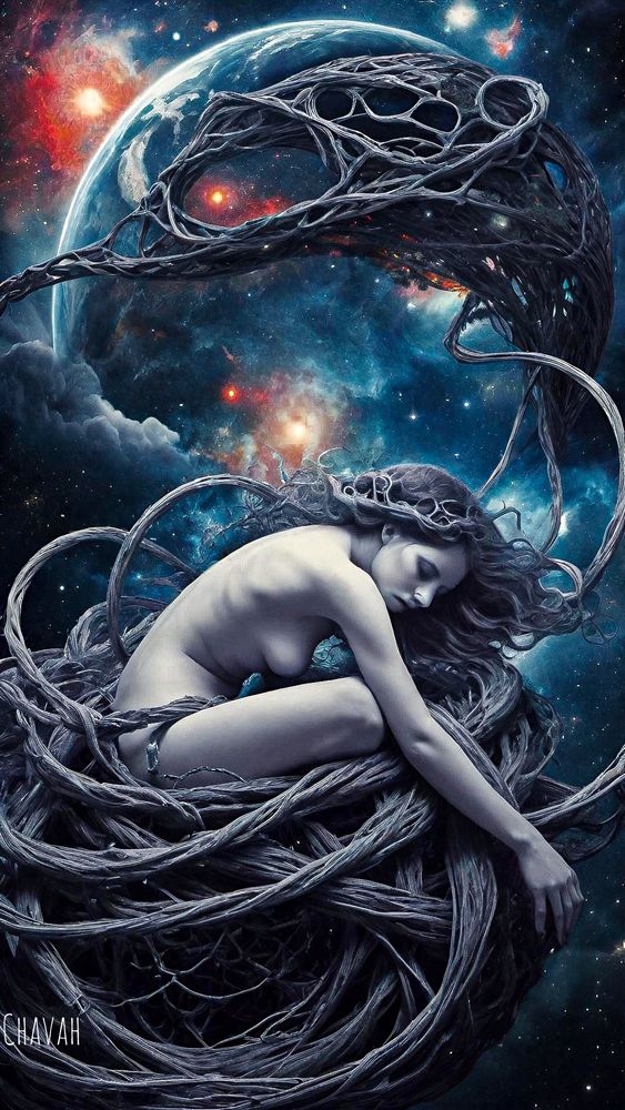 Entangled in roots of darkness and shadows.