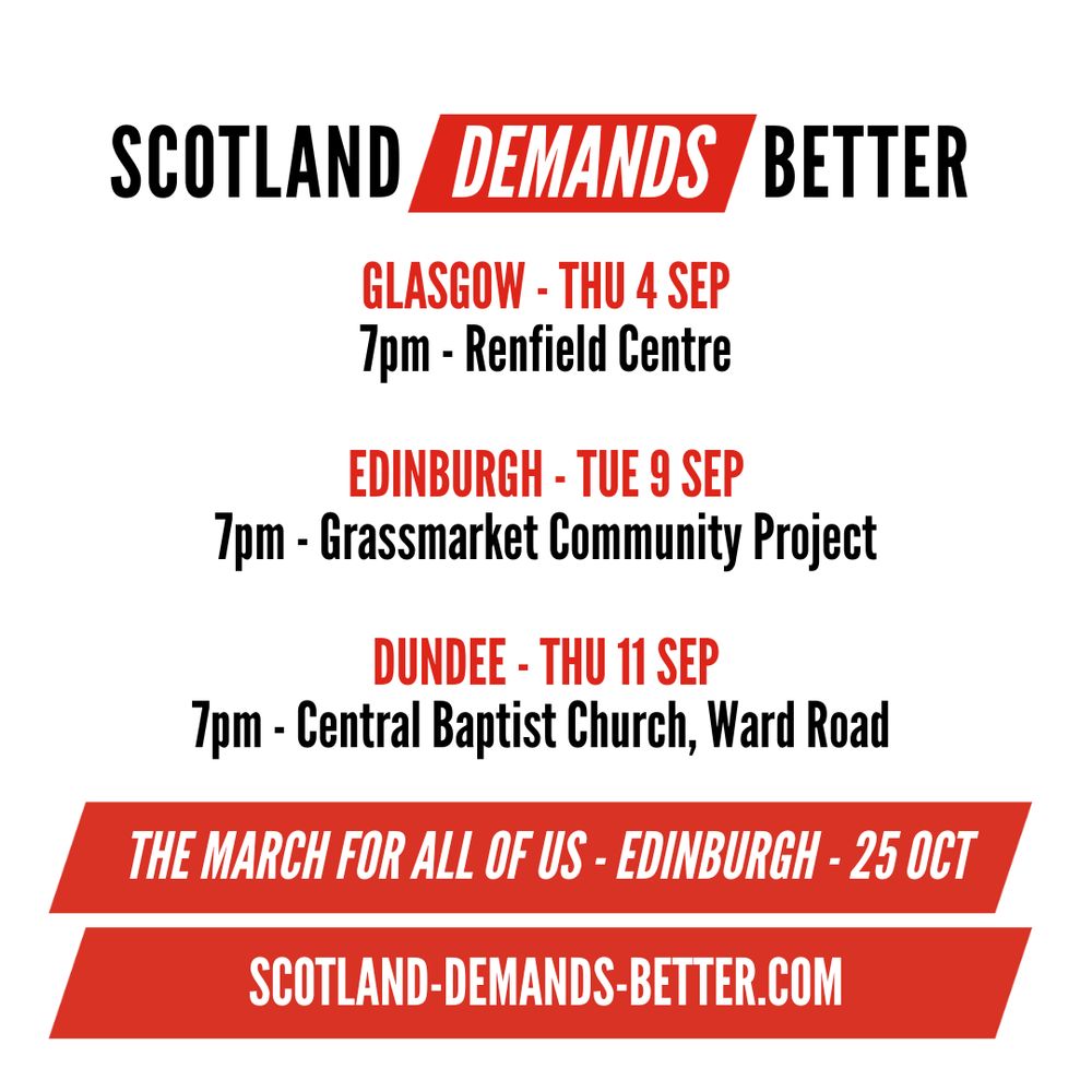 Glasgow Thu 4 Sep 7pm - Renfield Centre. Edinburgh Tue 9 Sep - 7pm Grassmarket Community Project. Dundee - Thu 11 Sep - 7pm Central Baptist Church, Ward Road. 