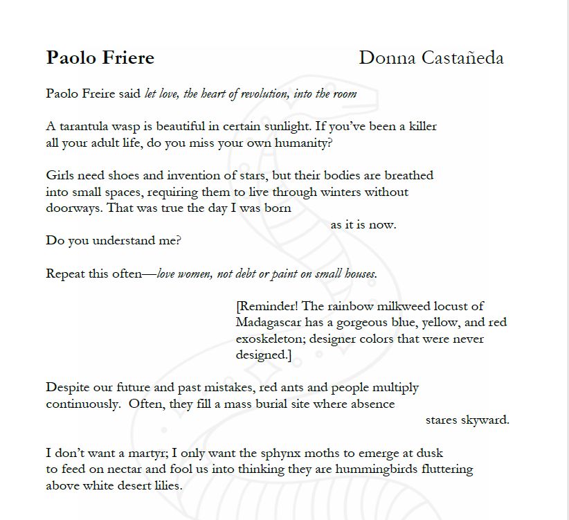 A poem entitled Paolo Freire.