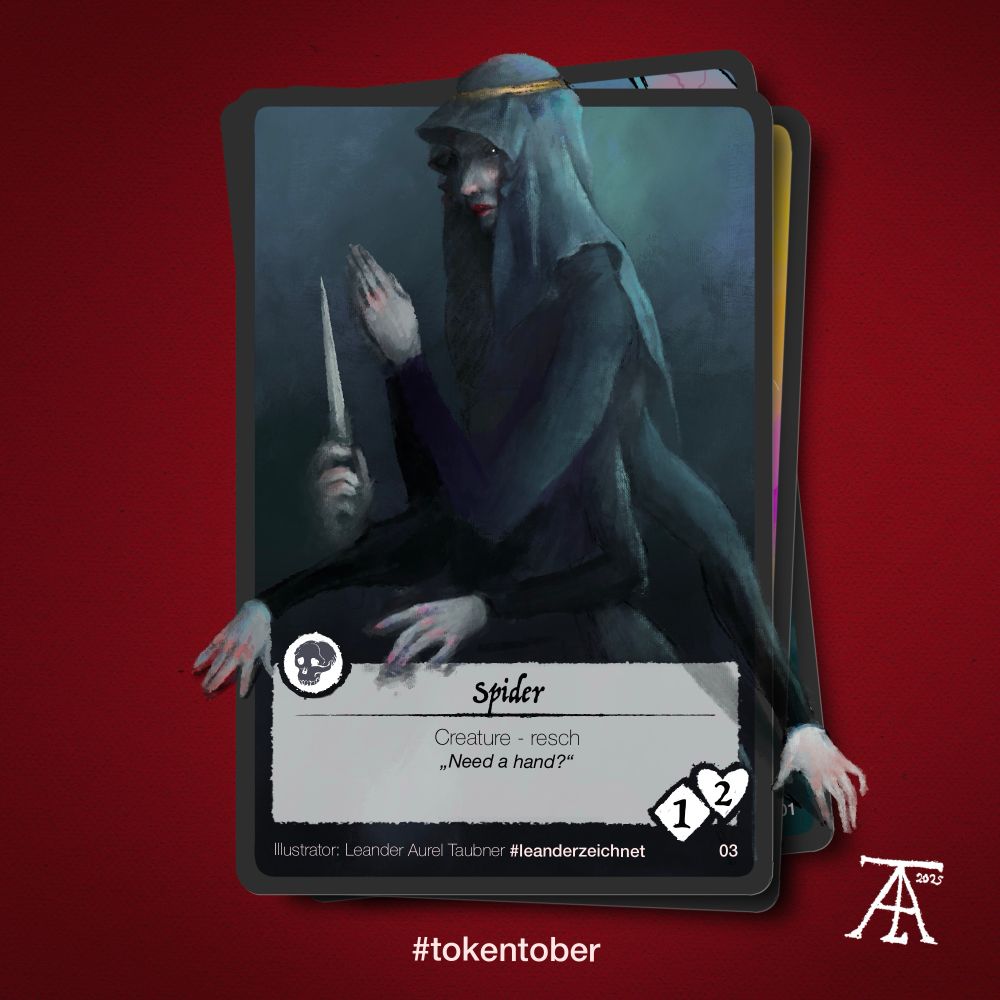 A TCG Card with a human widow on it with many Arms representing a Spider