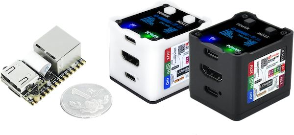 A photo showing two models of the NanoKVM, including the Lite and Cube