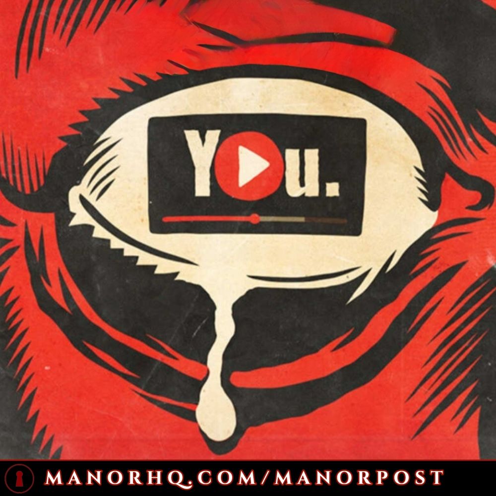 An illustration of an eye with an altered YouTube logo that just reads “YOU” as a tear falls from the eye.