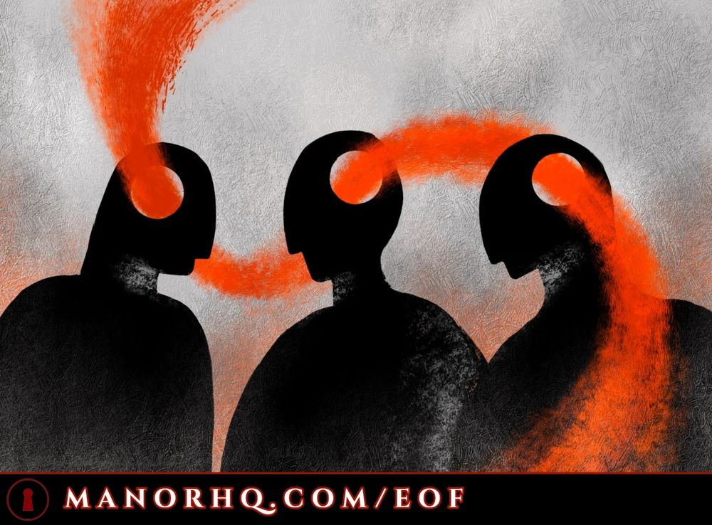 Three human figures with a spiraling mist connecting through their heads.