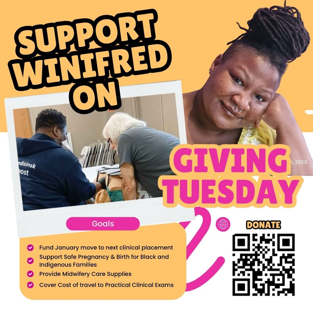 Support Winifred becoming a Midwife. Has a QR code for donating to thr Go Find Me