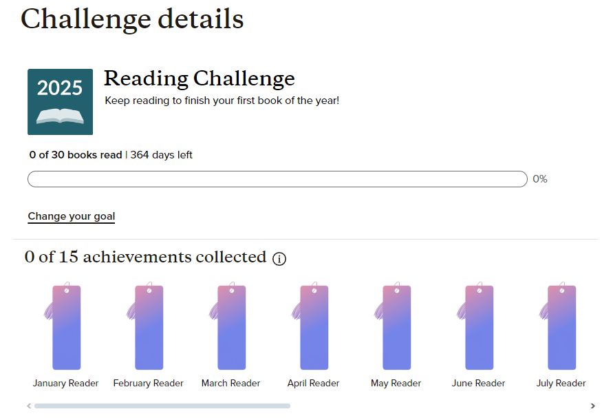 objectif Goodreads de 30 livres pour 2025 !