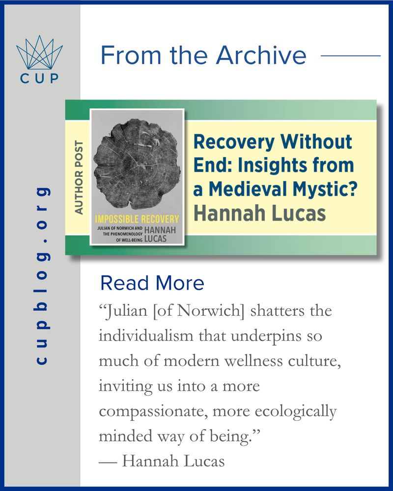 Promotional graphic for Author Post: Recovery Without End: Insights From a Medieval Mystic?. Hannah Lucas at cupblog.org.