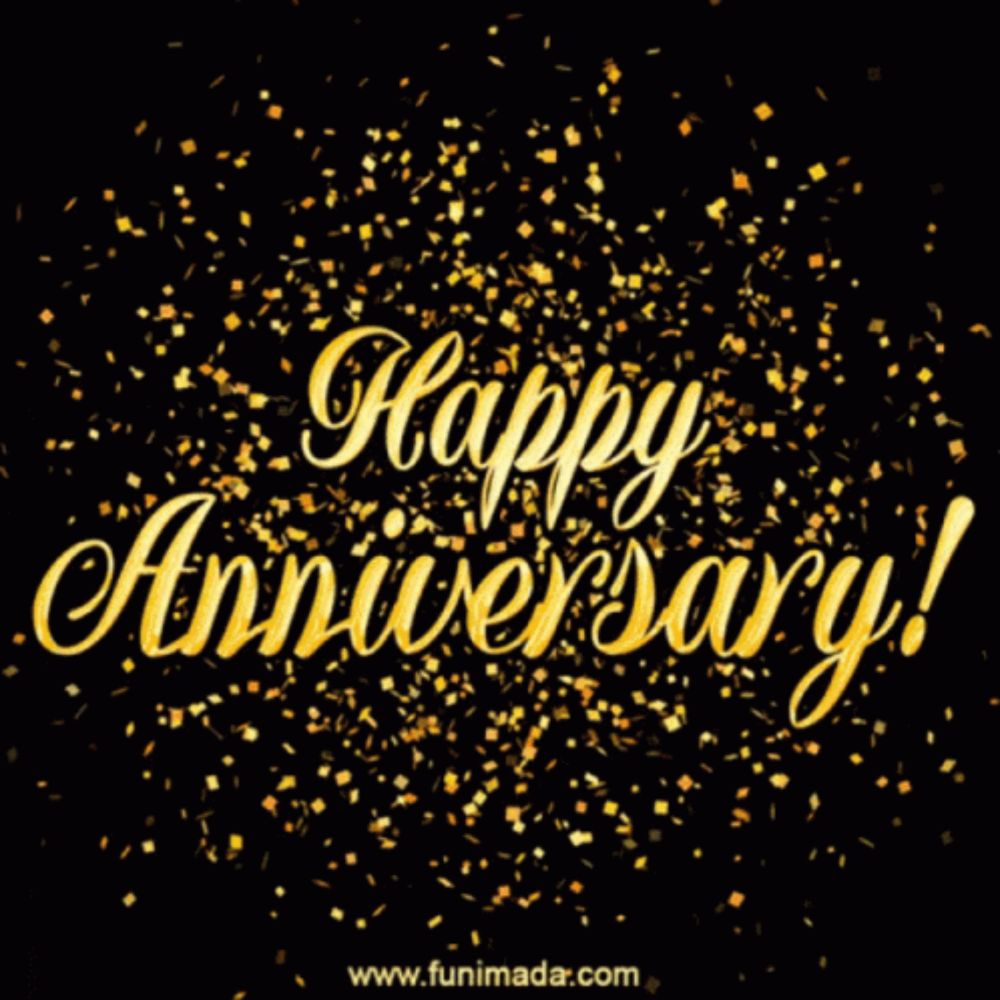 a happy anniversary greeting card with gold confetti