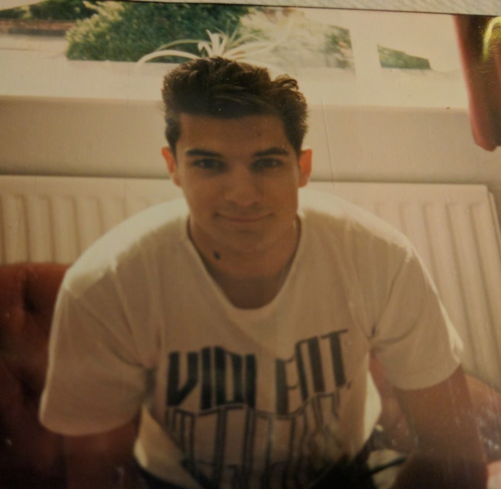 Me, younger, c. 1988, maybe earlier, in a Violent Imagination t-shirt 