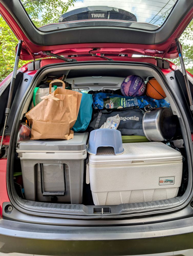 the back of a car packed with too much stuff