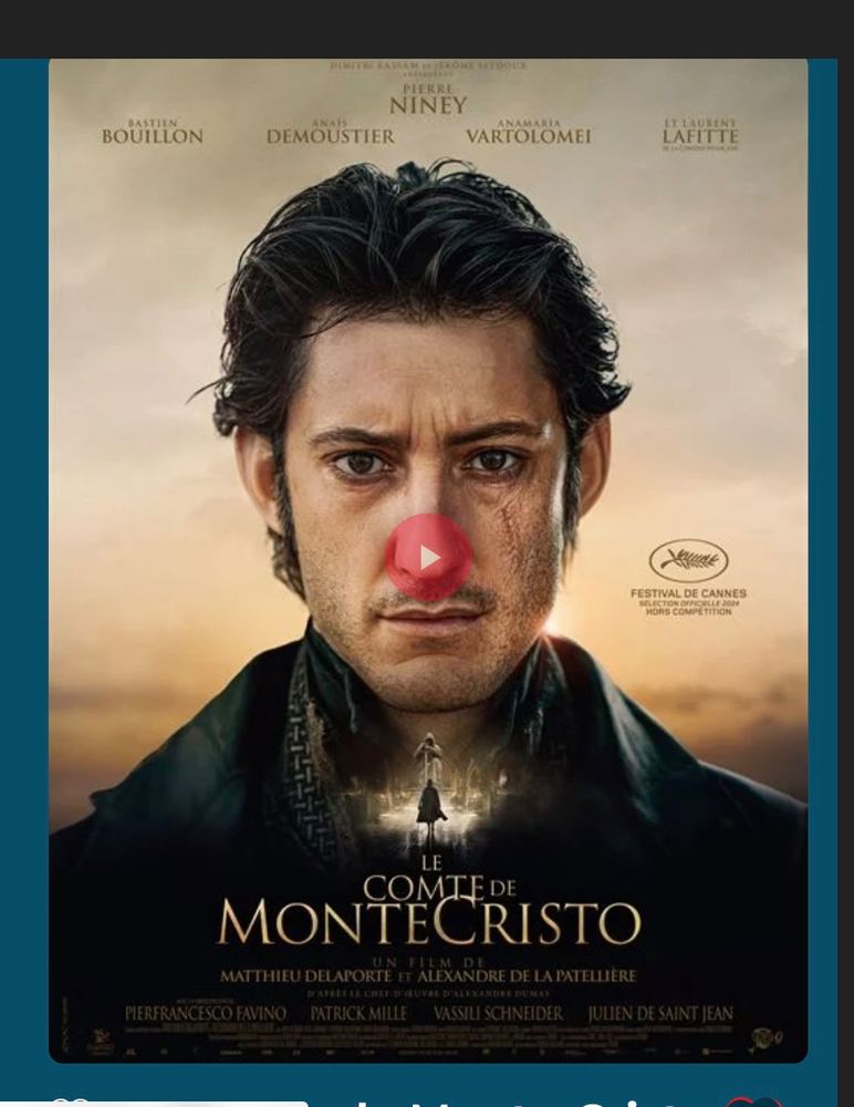 Affiche du film Le comte de Monte Cristo, sur le site il y avait un lien vers la bande-annonce sous forme de bouton rouge : sur l'affiche, le gros bouton rouge est en plein sur le nez de l'acteur de face, lui faisant un nez de clown.