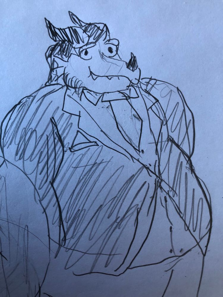 Rough doodle of chaud in a suit
